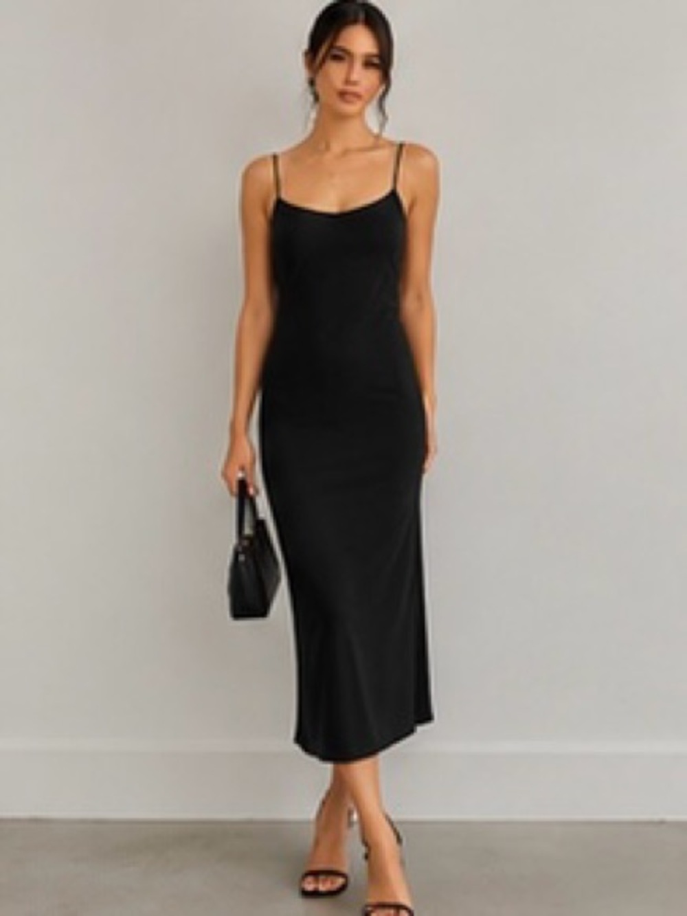 Little Black Slip Midi Dress with Tie-Back (Australian Designer)